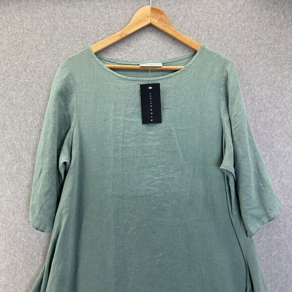 NWT Bryn Walker Size Small PILKINGTON DRESS Shore Blue Pacific Linen 3/4 Sleeve - Picture 4 of 16
